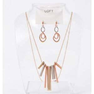 Ann Taylor LOFT Women's Tri Color Bar Necklace Link Earrings NWT 98